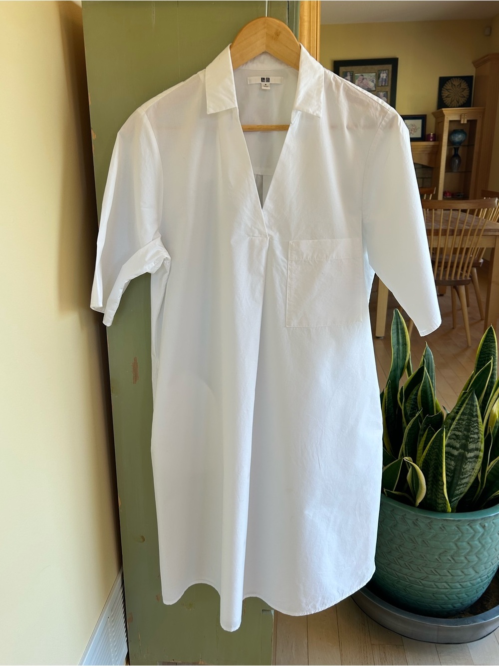 Uniqlo Women’s White Short Sleeve Cotton Collared A-line Tunic Dress Medium